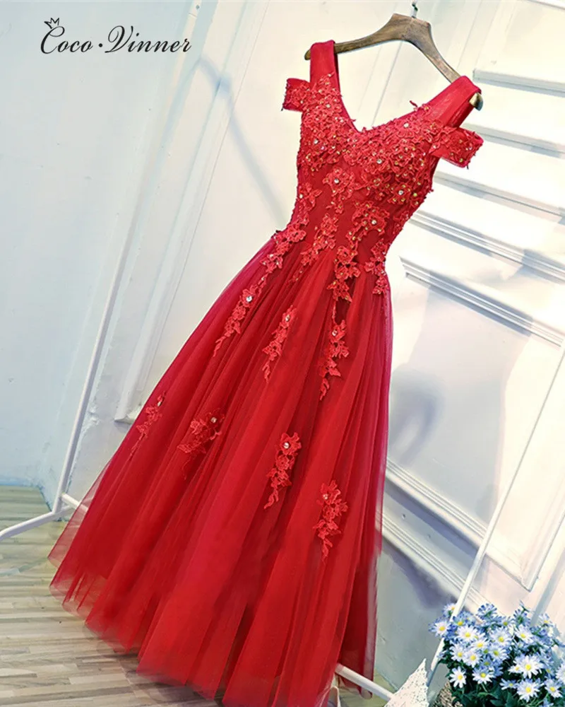 C.V красный цвет с рукавами-крылышками Модные женские вечерние платья средней