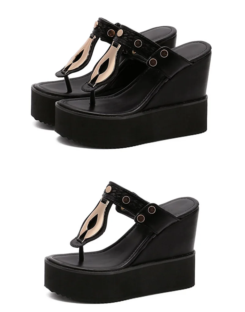 Босоножки на танкетке; женская летняя обувь; коллекция года; модная женская обувь черного цвета; милые женские сандалии на квадратном каблуке; вьетнамки на танкетке; TB058