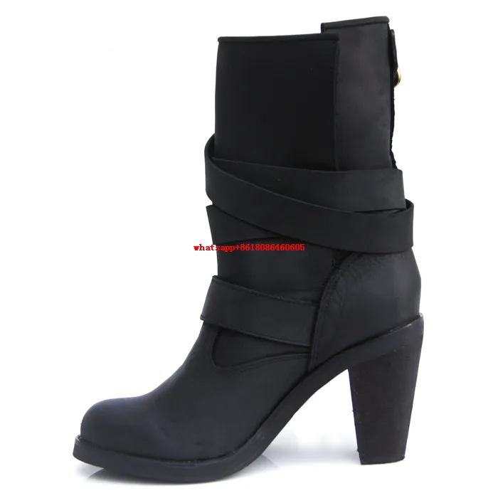 Женские зимние ковбойские ботинки Choudory черные коричневые из натуральной кожи на