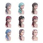 Новый женский Мягкий шарф, хлопковый тюрбан с цветочным принтом, облегающие шапки с подкладкой, предварительно привязанный головной убор, хиджаб, бандана для рака