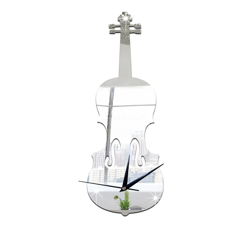 Цифровые настенные 3d часы сделай сам в виде скрипки зеркальные современном