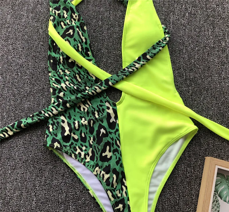 Женский купальник с леопардовым принтом Bikinx зеленый купальный костюм пуш ап