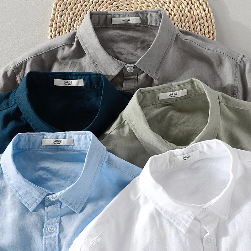 Фото Брендовая итальянская льняная рубашка Suehaiwe с длинными рукавами, модные мужские хлопковые рубашки, однотонная Коралловая красная рубашка №5