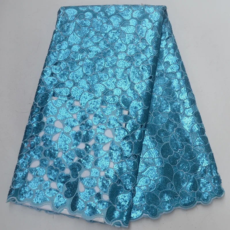 (5 ярдов/шт.) Новое поступление бирюзовая синяя африканская кружевная ткань