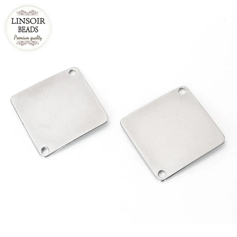 

10pcs/lot 29*29mm Silver Color Stainless Steel Square Shape Blank Stamping Pendants Double Hole Connectors Jewelry Making F3375