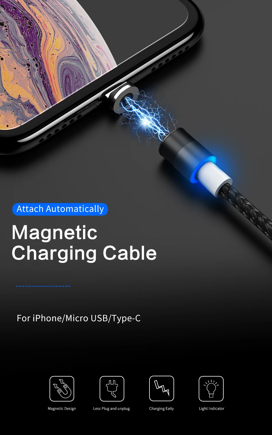 KISSCASE usb type C кабель для Apple iPhone X Xr 7 8 type-C магнит зарядное устройство смартфон кабель адаптер Магнитный микро Быстрая зарядка