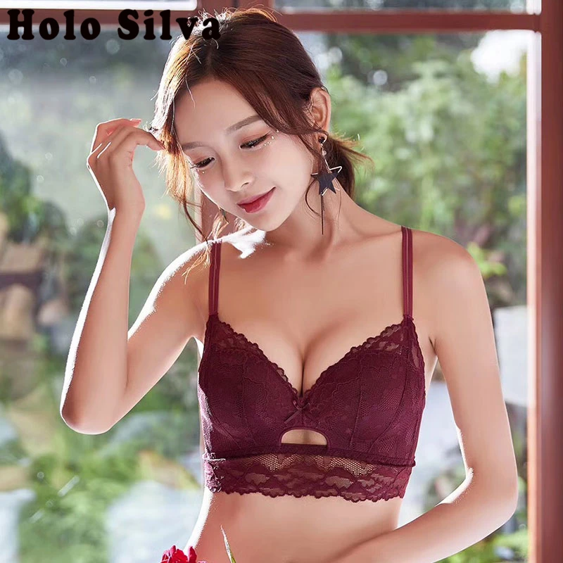 

Women Sexy Lace Small Chest Bras Lady Wire Free Floral Underwear Sexy Lace Wireless Brassiere Side Support Small Cup Push Up Bra