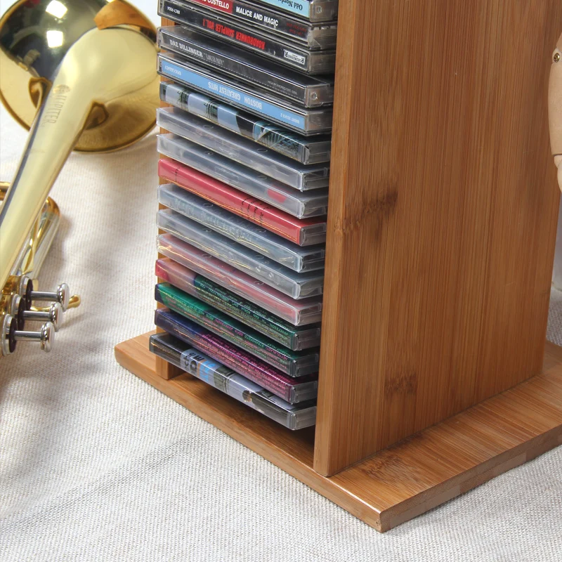 High Capacity Bamboo Material CD Stand DVD Rack PS4 Game Storage Rack Blu-ray Disc Shelf Black Film Rack CD Receiving Rack