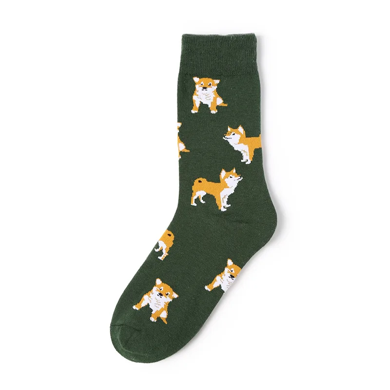 dark green dog socks Новинка; забавные хлопковые носки для женщин и девочек с изображением животных; Носки с рисунком курицы, коровы, гуся, овцы, свиньи, щенка, кота; Новинка; kawaii; уличная одежда - Цвет: dark green dog socks