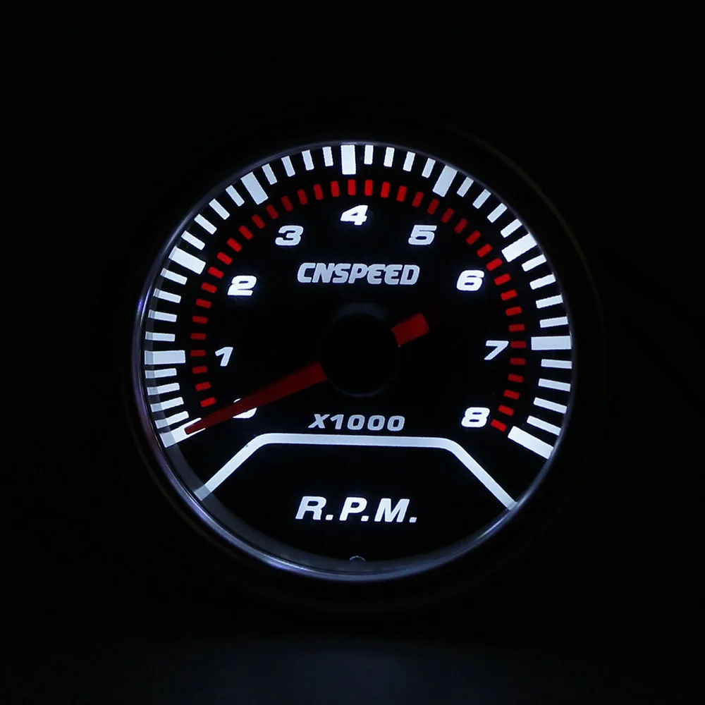 CNSPEED, 2 дюйма, 52 мм, 12 В, Автомобильный Тахометр, датчик 0-8000 об/мин, автомобильный измеритель оборотов в минуту, дымовые линзы, белое светодиодное освещение, датчик оборотов в минуту, YC101235