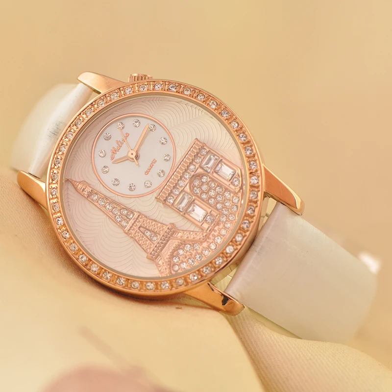 Melissa Lady Women's Watch Japan Quartz Hours Fashion Bracelet Leather Luxury Rhinestones Birthday gift Eiffel Tower Triumphal | Наручные