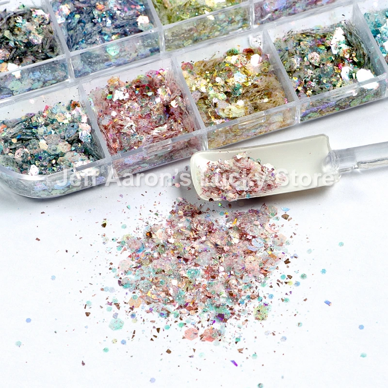 12 цветов лазерный шестигранный Блестящий Гель лак для ногтей порошок блестки