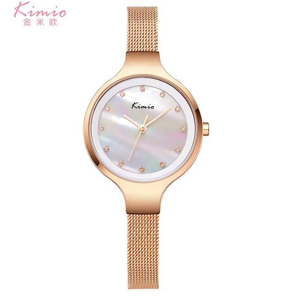 rose gold white Женские часы KIMIO бренд класса люкс платье кварцевые часы корпус Циферблат Браслет наручные часы Горячая Нержавеющая сталь сетка ремешок подарок часы - Цвет: rose gold white