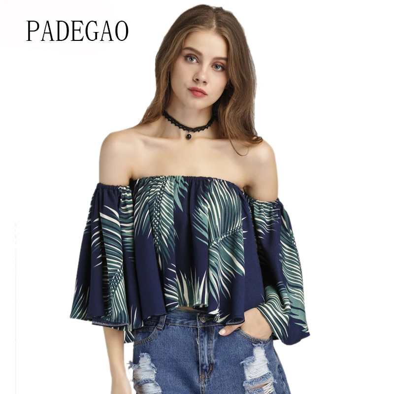 2017 блузки с открытыми плечами бохо Повседневная рубашка рукавом 3/4 и