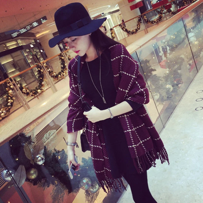 Новый модный толстый шерстяной осенне-зимний большой квадратный клетчатый