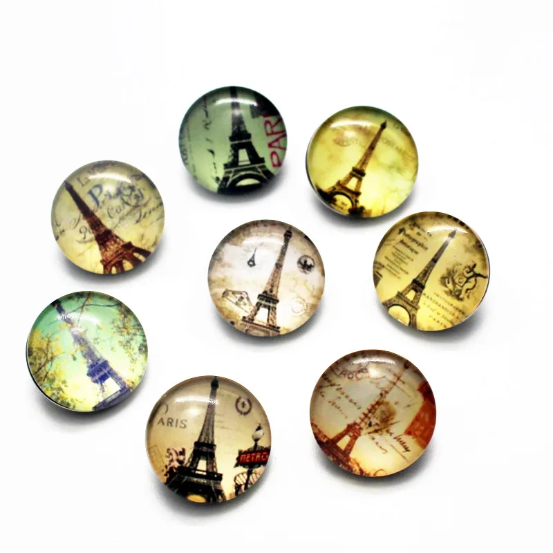 

20pcs/lot Eiffel Tower Pattern 18mm Famous Buildings Glass Snap Buttons Charms Fit DIY Snap Bracelets&Bangles Jewelry Making