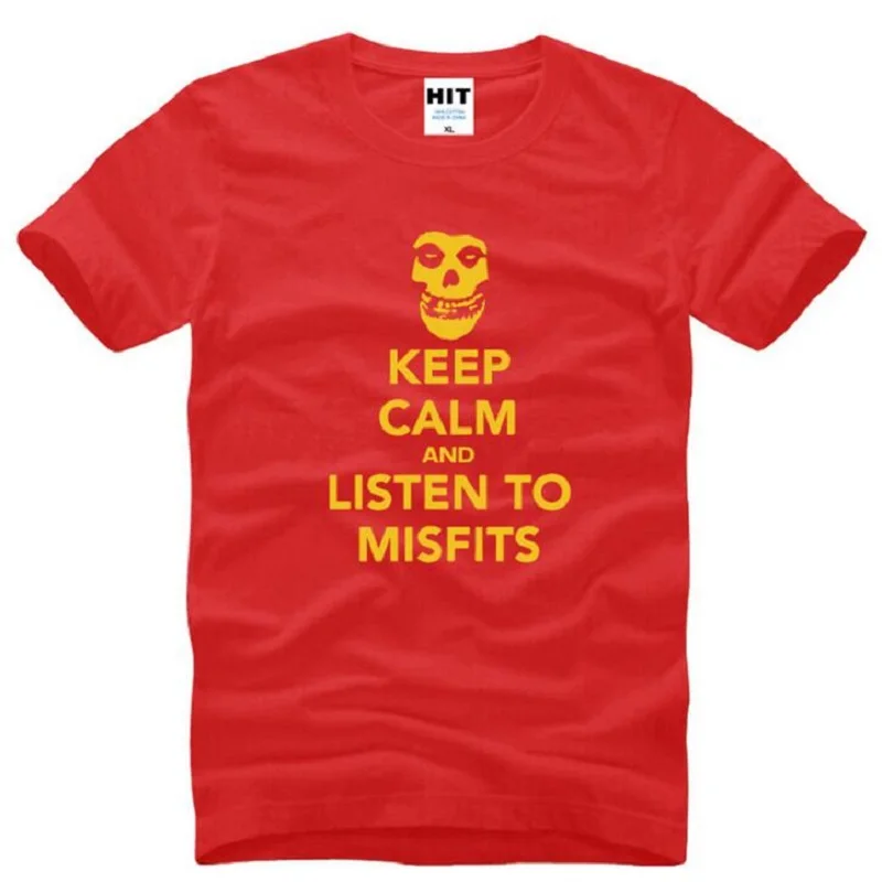 С надписью Keep Calm and слушать Misfits футболка с надписями и рисунком в виде черепа Для