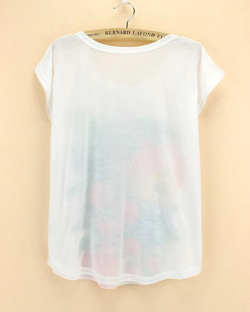 Рубашка с фруктовым принтом 2015 летняя футболка blusas свободный размер camisas feminina