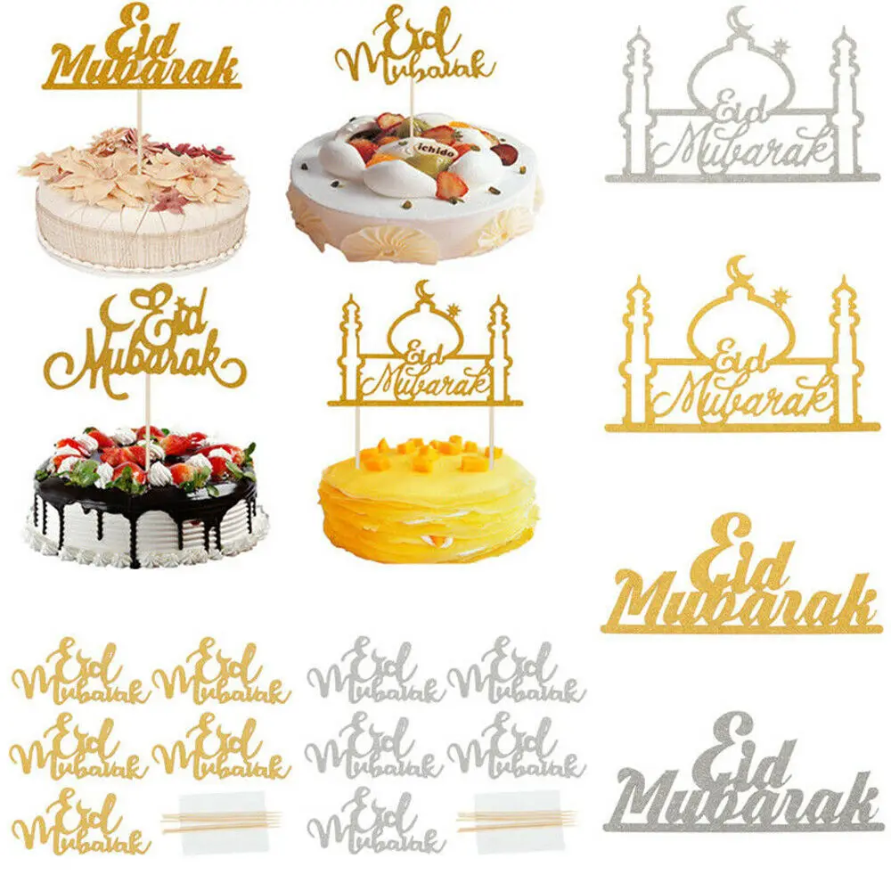 Рамадан торт Топпер Eid Mubarak Золотая блестящая бумага украшения для кексов для Hajj Mubarak Украшения мусульманские Eid выпечки Baby Shower