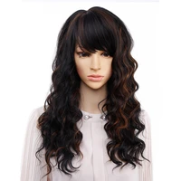 amir long natural wave wigs for women black brown ombre blonde wig with bangs bob synthetic hair wigs peruca cosplay and party