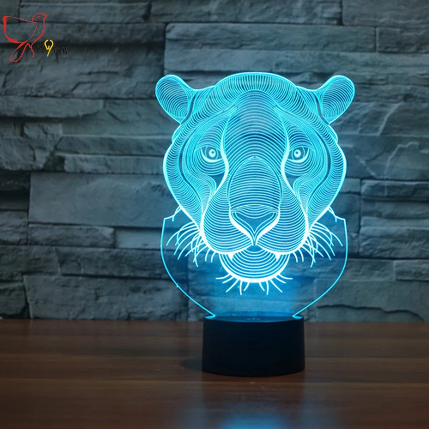 2017 творческая голова льва Форма ночник 7 цветов Изменение животных LED 3D иллюзия