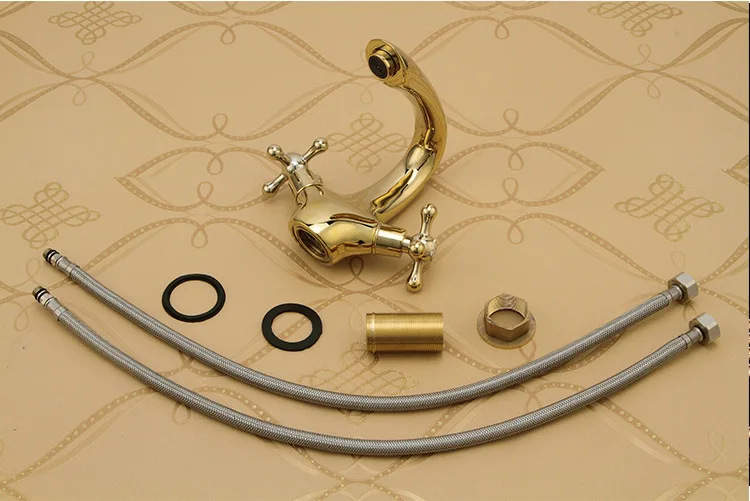 Античный Золотой смеситель для раковины полированный латунный Смеситель в