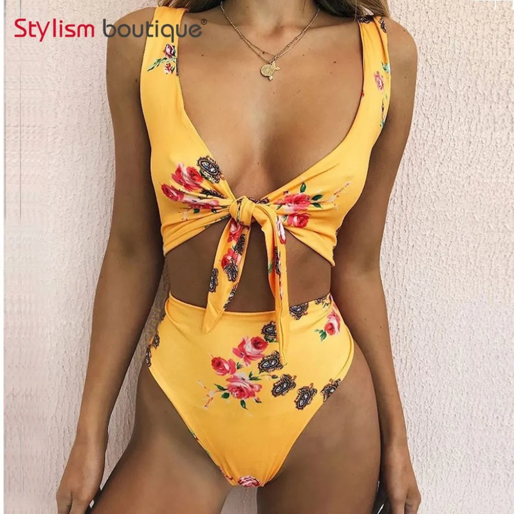 Высокая талия купальник сексуальное бикини женский купальный костюм с принтом