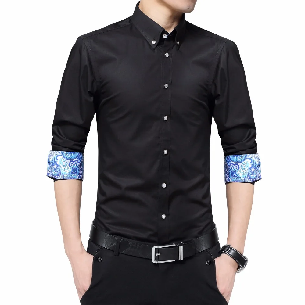 

Plus Size 5XL Mens Shirts Fashion 2021 Print Collar Cuff Long Sleeve Shirt Men Brand Turn Down Collar Camisa Social Male