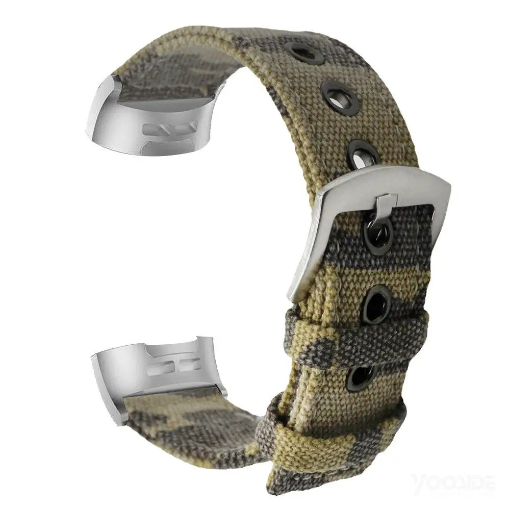 Camouflage Зарядный 3 тканый холщовый Камуфляжный ремешок с металлической застежкой из нержавеющей стали браслет ремешок для Fitbit Charge 3/3 SE - Цвет: Camouflage