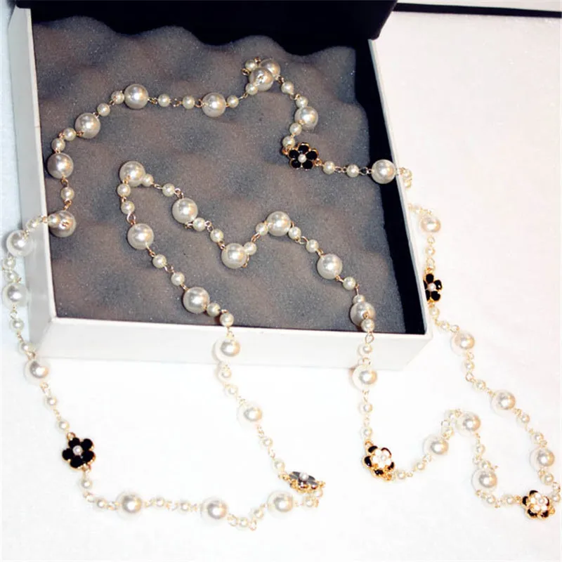 Женское жемчужное ожерелье длинное с подвеской в виде цветов|flower pendant necklace|pearl