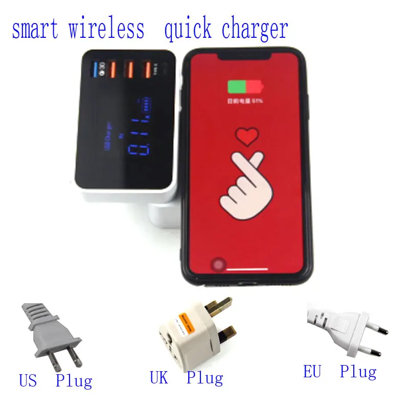 

QI Wireless Fast Charge 3.0 Smart USB C Type Charger with LED Display Suitable for Multifunction Phone Tablet USB Charger Adapte