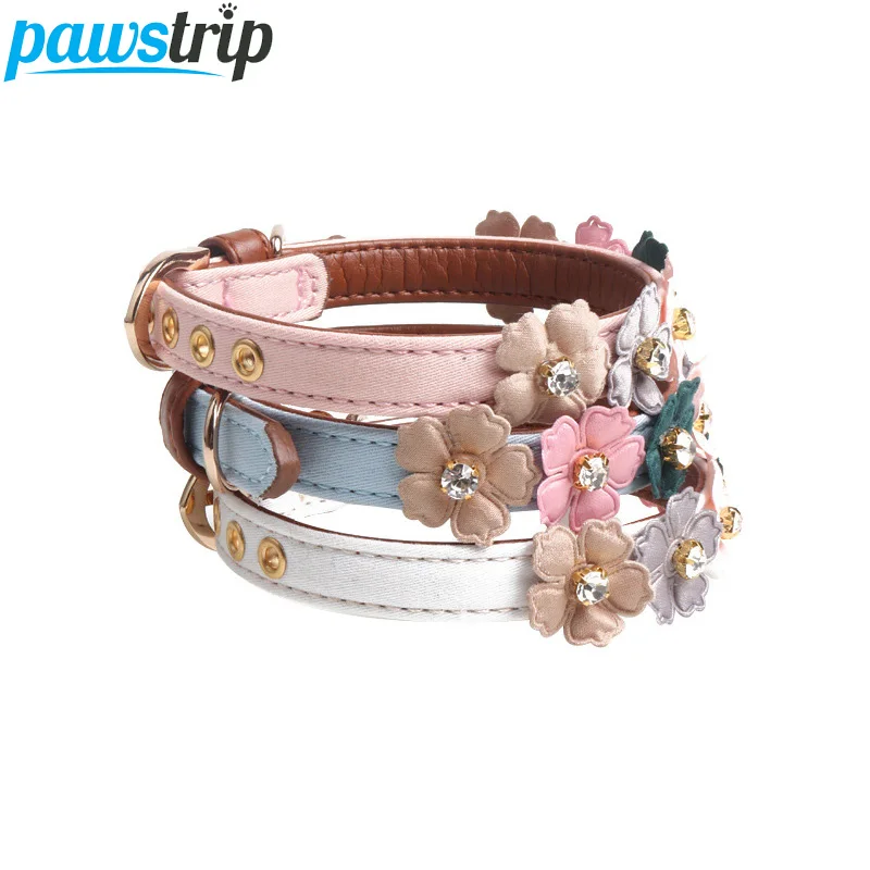 Pawstrip 4 цвета милый ошейник с цветком для кошки блестящий стразы собаки кожаный