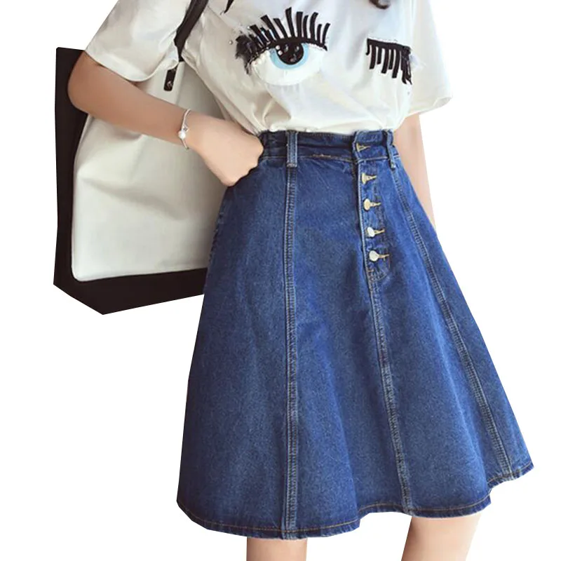 Женская джинсовая юбка с высокой талией повседневная из денима эластичным