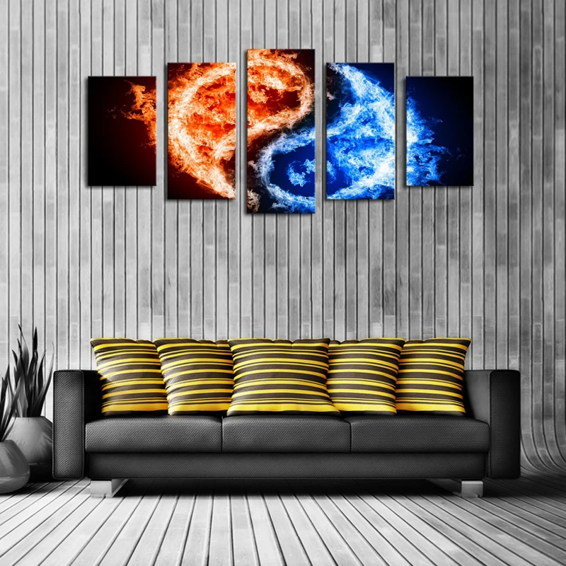 5 панелей (без рамки) холст искусство на стену красочные Тай Чи картины Краска