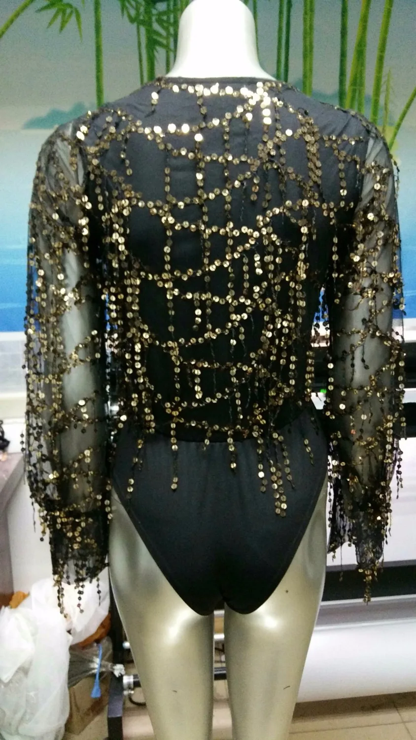 

Reaqka Summer Women Jumpsuit Black Sequined Bodysuits Gold Sequin Leotard Bodysuits Club Wear Embroidery Jumpsuit Party Romper