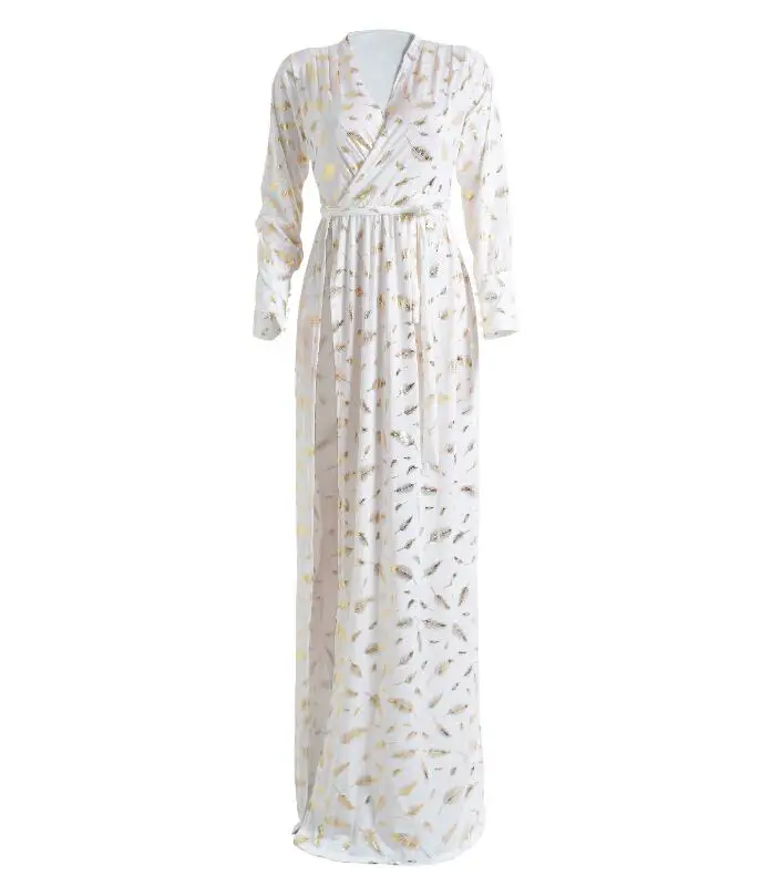 JOYIN вечерние с принтом золотых перьев длинным рукавом разрезом Роба сексуальное