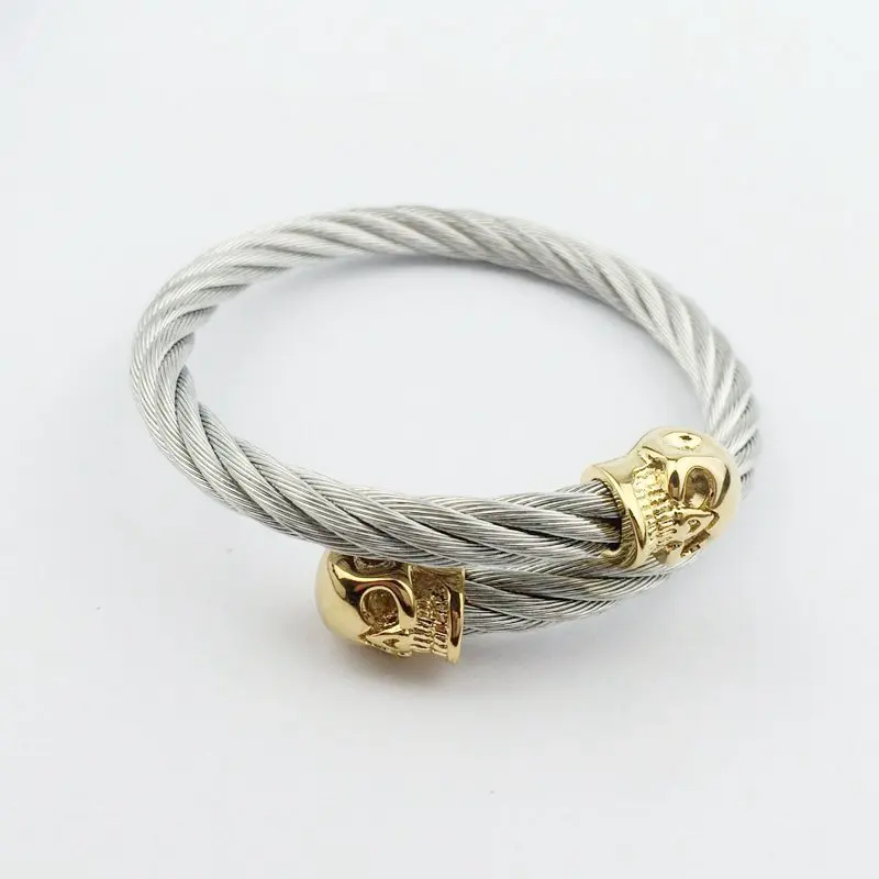 Silver Color Винтажные браслеты с подвесками в форме скелета с открытым носком, мужские плетеные браслеты из нержавеющей стали с черепом, мужские и женские модные ювелирные изделия - Окраска металла: Silver Color