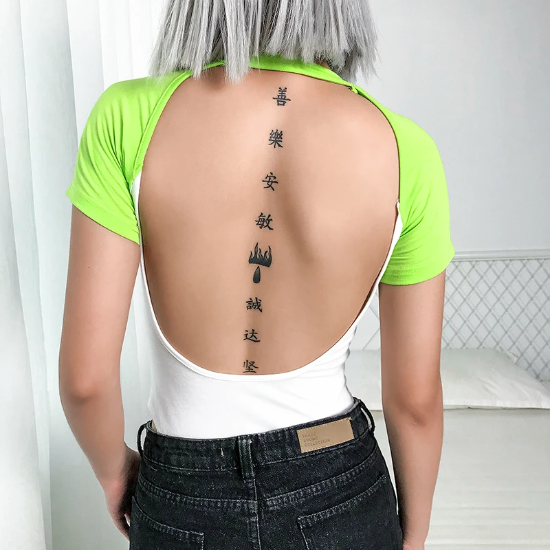 HEYounGIRL боди с коротким рукавом, с открытой спиной, из кусков, зеленый, белый, базовый, Облегающий комбинезон для девушек, хлопок, Повседневный, Женский Топ