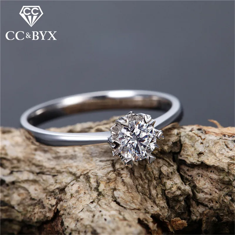 Женское кольцо из белого золота с фианитом 1 карат|Кольца| |