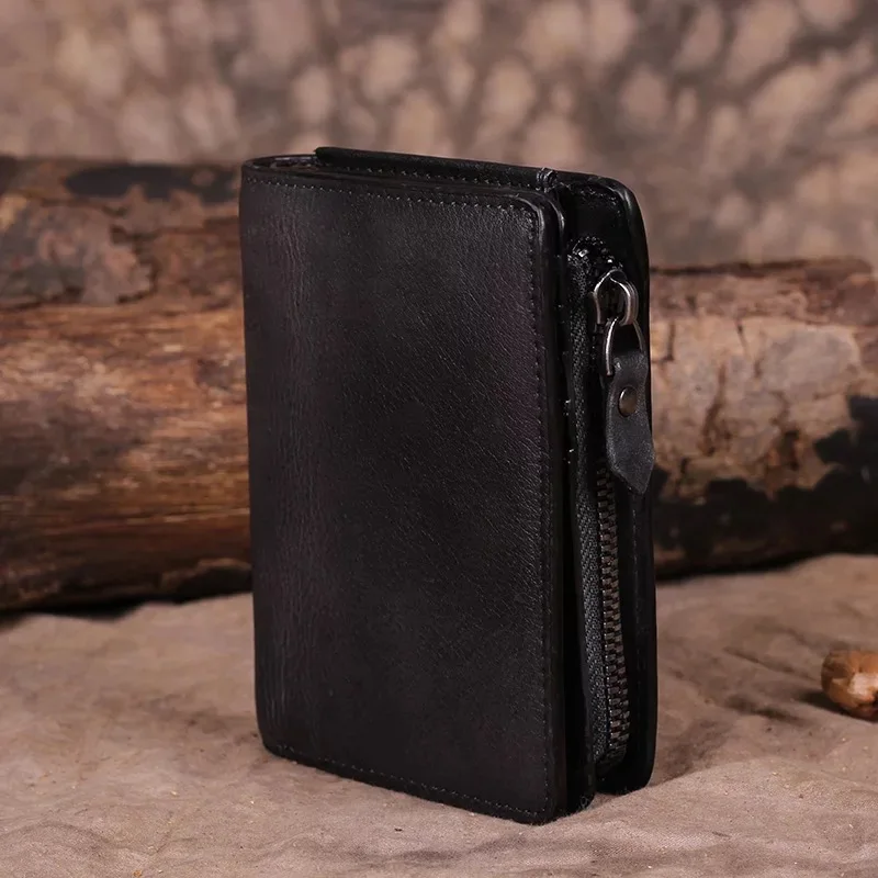 Винтажный дизайнерский мужской короткий кошелек из натуральной кожи держатель