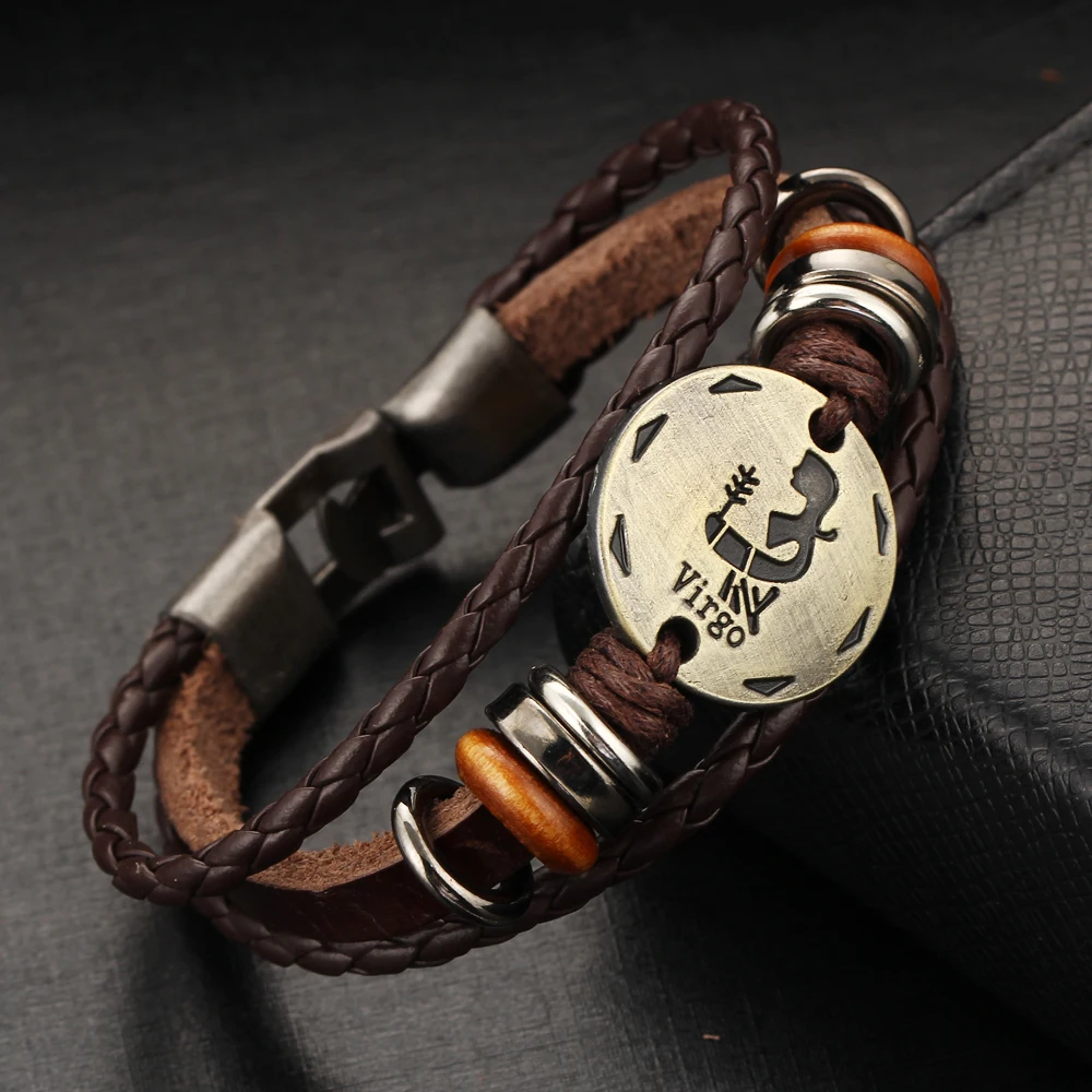 2017 панк 12 созвездий браслеты кожаные модные ювелирные изделия мужские