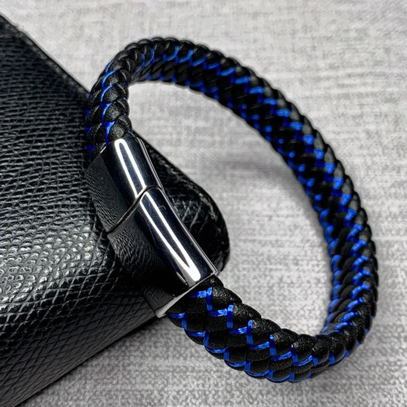 B Silver Clasp Мужской браслет, многоцветные плетеные кожаные браслеты, модные, нержавеющая сталь, магнитная застежка, мужской браслет на запястье,, Pulsera Masculina - Окраска металла: B Silver Clasp