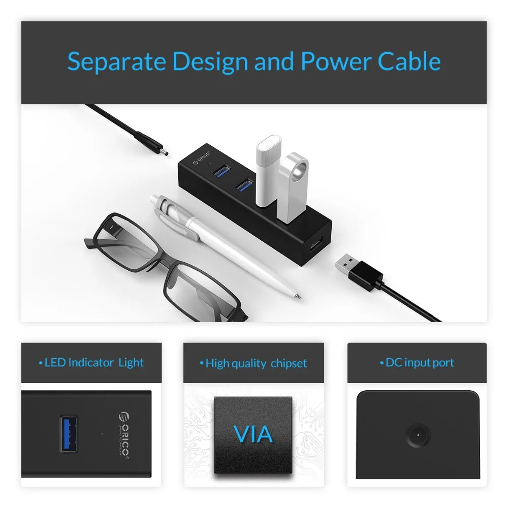 Usb концентратор ORICO с портом питания портативный USB 3 0 4 порта для