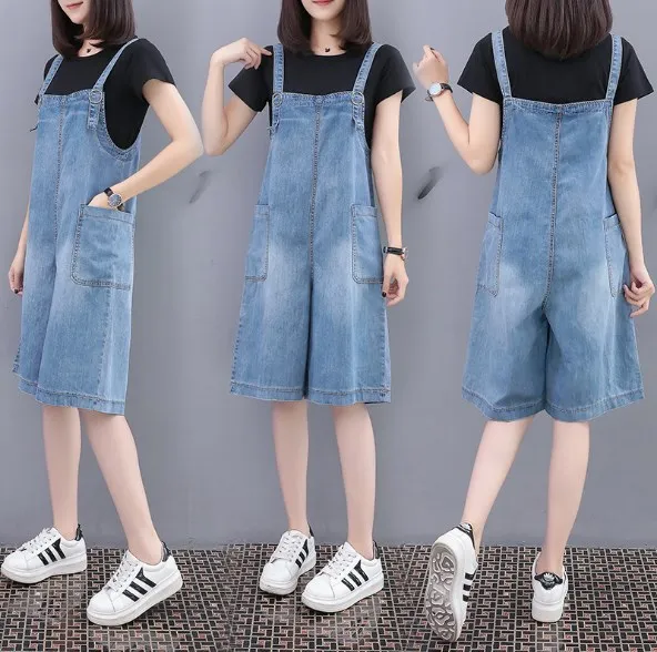 Summer Autumn Women Loose Playsuits Denim Overalls Plus Size Short Length Rompers Jeans Bodysuit Wide Leg Shorts Macacao 4XL 5XL