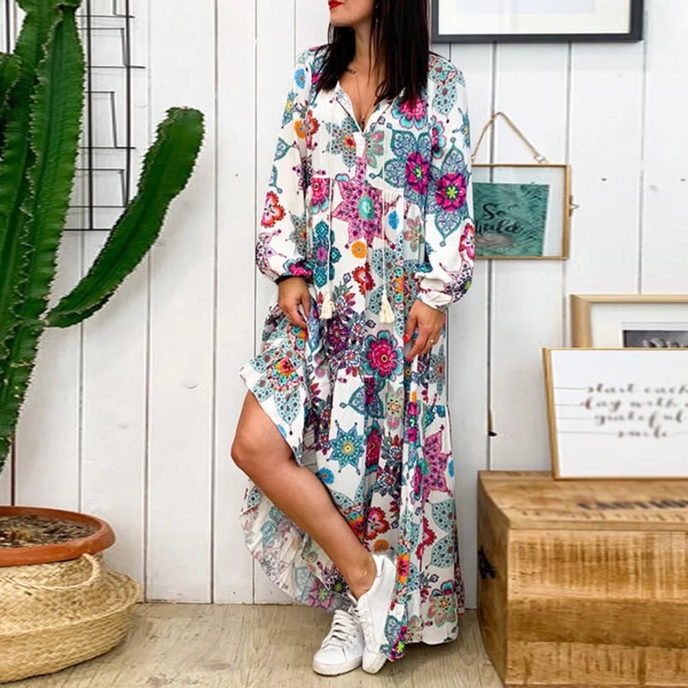 Женское платье женский сарафан летний отдых v-образный вырез Ретро стиль длинный