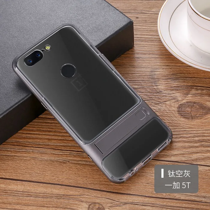 Clear Gray Для Oneplus 5 лет случае 360 Защитный с выдвижной ножкой PC+ TPU ударопрочность держатель чехол для Oneplus 5 T чехол для телефона Coque для Oneplus 3t - Цвет: Clear Gray