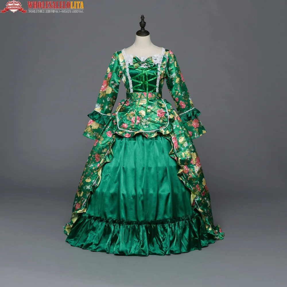 Праздничные Элегантные платья Marie Antoinette зеленая винтажная викторианская одежда