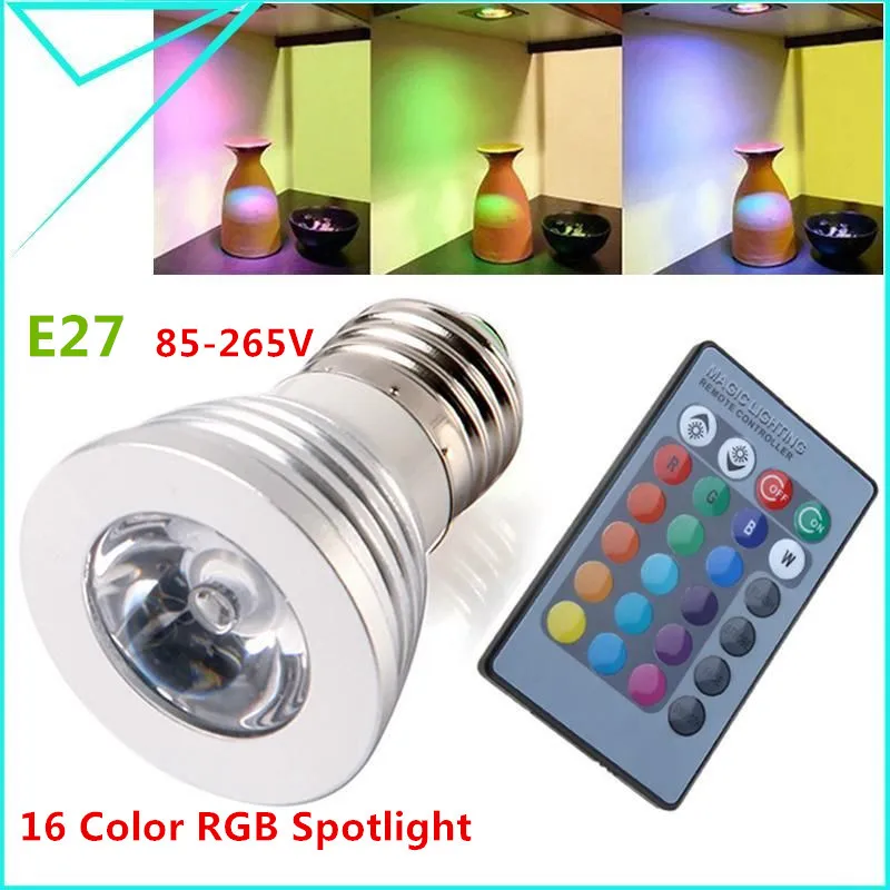 10 шт. новинка 220В/110В RGB лампа Светодиодная E27 3 Вт точечное освещение 16 цветов