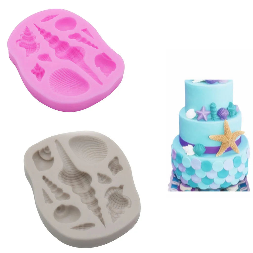 Силиконовая форма в виде ракушек для украшения торта из мастики и сахарной