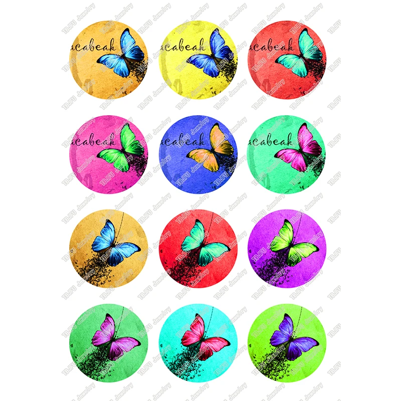 

24pcs/lot 10mm 12mm 14mm 16mm 18mm 20mm 25mm Butterfly Round Glass Cabochon Demo Flat Back for Hand Made Jewelry Findings T095